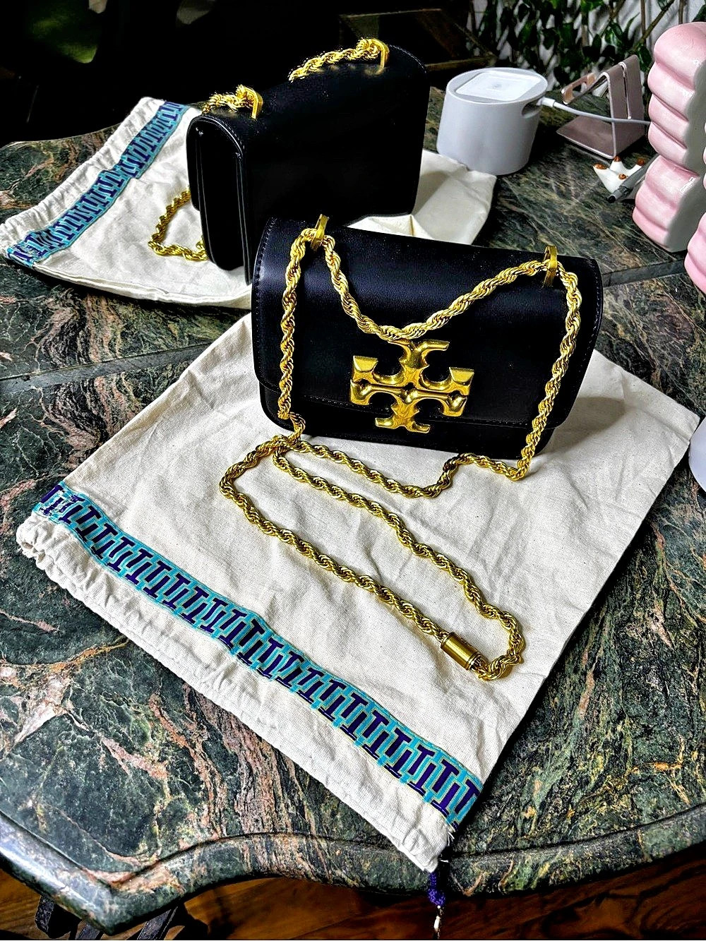 Tory Burch Small Miller Shoulder Bag Black & Gold